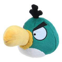 the angry birds plush toy has a large beak on it's head and is green with