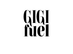 the logo for gigi fiel is shown in black and white, with an elegant font