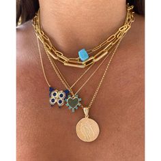 At the center of any good necklace stack is something bold, bright, and simple to tie your look together—our Beauty Bead was born for the role! We love this staple piece because of how well its trendy minimalist gold cable chain accents its blocky turquoise blue bead. It's the perfect mix of sleek and "statement"! Whenever your look could use a fresh pop of color or when your mood needs a boost, sling this little piece of optimism 'round your neck as a reminder to keep your eyes out for blue ski Old Script, Good Necklace, Cool Heart, Name Plate Necklace, Necklace Stack, Gold Coin Necklace, Amulet Necklace, Plate Necklace, Gold Heart Necklace