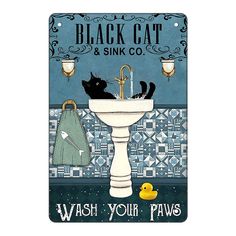 a black cat is sitting in the sink