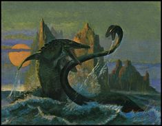 an illustration of a giant sea monster attacking another creature