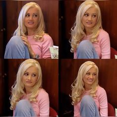 four pictures of a woman with blonde hair