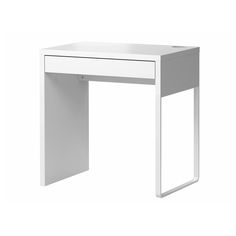 a white desk with one drawer open and the bottom half closed, on a white background