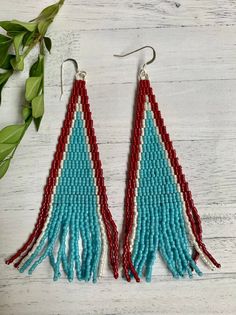 Fringe Earrings Seed Bead Earrings turquoise Earrings red | Etsy Red Long Drop Beaded Earrings, Red Summer Jewelry With Dangling Beads, Summer Red Jewelry With Dangling Beads, Red Jewelry With Dangling Beads For Summer, Red Bohemian Teardrop Beaded Earrings, Red Earrings With Colorful Beads For Summer, Red Long Drop Beaded Earrings In Bohemian Style, Red Teardrop Earrings For Summer, Summer Red Earrings With Colorful Beads