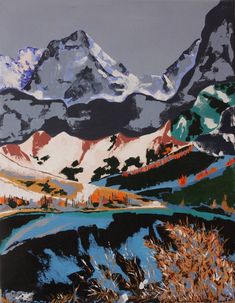 a painting of mountains with snow on them