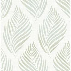 a white and grey wallpaper with leaves on the back ground, in shades of light green