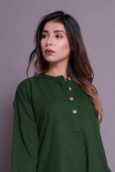 "Long Indian Style shirt for Women, Indian Kurta, Kurti for Women, Linen Washed Shirt, Linen Long shirt - Custom made by Modernmoveboutique >DESCRIPTION< - loose and roomy - made from Linen blend. The fabric is of medium weight (185 g). - the model is 172 cm high (regular XS - S) and is wearing size S. - color in the picture - OLIVE GREEN (Please choose any other color on the right). >COLOR< NOTE - The shirt is available in 25 colors. - We found out the fabric to be rather hard to ph Cotton Tunic Blouse With Buttons, Casual Green Straight Kurta Top, Green Straight Kurta Blouse, Green Cotton Workwear Tops, Green Cotton Tops For Workwear, Cotton Tunic Tops For Work, Kurti For Women, Below The Knee Skirt, Shirt Linen