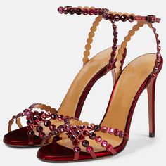 These elegant open-toe sandals are designed to make a statement on any special occasion. The sleek burgundy hue adds a touch of sophistication, while the rhinestone embellishments bring a touch of glamour. Crafted with precision, these heels feature a sturdy stiletto heel that offers grace and poise. The open-toe design showcases your pedicure, while the adjustable ankle strap ensures a secure fit. Made from high-quality materials, these sandals provide comfort without compromising on style. Ste Open Toe Sandals Heels, Maroon Shoes, White Stilettos, Burgundy Heels, Clear Shoes, White Sandals Heels, Prom Heels, Rhinestone Shoes, Rhinestone Sandals