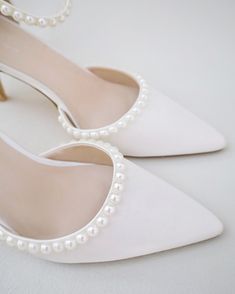 Pearls Satin Wedding Heels, Bridal Shoes, Bridal Shoes, Pearl Wedding Ivory Satin Wedding Shoes, Pop Of Color Wedding Shoes, Timeless Wedding Shoes, Elegant Pearl Heels For Evening, Closed Toe Bridal Shoes, Elegant Party Heels With Pearl Handle, Formal Pearl High Heel Wedding Shoes, Formal High Heel Pearl Wedding Shoes, Formal Pearl Wedding Shoes High Heel