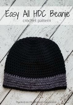 an easy crochet beanie is shown with the text, easy all hdc beanie