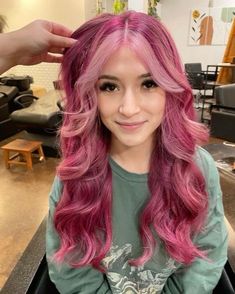 Colored Split Dye, Pink Hair With Highlights, Red Hair With Pink Highlights, Pink Blonde Hair