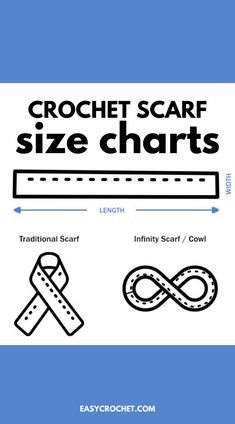 the crochet scarf size chart is shown with instructions for how to use it