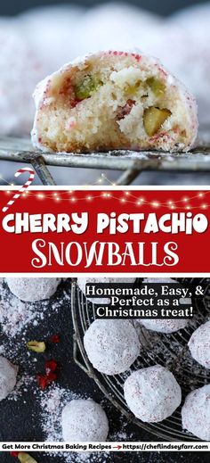 cherry pistachio snowballs with text overlay