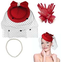 PRICES MAY VARY. Faux Pearl Necklace：Faux Pearl Tie, You Can Wear For Party As Well As For Daily Using And Don'T Need Spend Too Much Time When You Wear It. Timeless Women'S Vintage Pillbox Hat: The Hat Is Adorned With Mesh Veil, Bow And Fake Feathers, Can Add Your Grace And Noble, The Gloves Are With Floral Patterns Of Lace Can Beatify Your Arm Curve And Show Your Elegant. Lace Gloves：The Short Lace Gloves Are With Floral Patterns Of Lace, Making You Look More Charm Elegant. Classic But Stylish: Elegant Winter Costume Hats And Headpieces, Elegant Winter Party Costume Accessories, Retro Headpieces For Party, Vintage Adjustable Costume Accessories For Wedding, Adjustable Vintage Costume Accessories For Wedding, Red Costume Accessories For Winter Party, Red Winter Party Costume Accessories, Vintage Wedding Costume Accessories, Adjustable Mini Hats For Winter Wedding