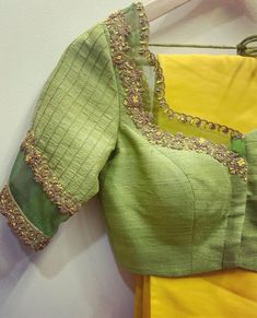 Neck Work Designs For Blouse, Anushree Reddy Blouse, Green Maggam Work Blouses Design, Maggam Work Net Blouse Designs, Simple Blouse Designs Pattern, Front Neck Blouse Design, Green Blouse Design, Normal Blouse Designs, Green Blouse Designs