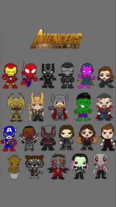 an image of the avengers characters from various movies and tv shows on a gray background