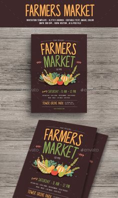 the farm market flyer is displayed on a wooden table