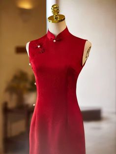 This is a sleeveless cheongsam in wine red color. The dress length is about 120cm, and it features a zipper at the back. Size Chart: S: Shoulder width-36cm, Chest-83cm, Waist-66cm, Hip-86cm M: Shoulder width-37cm, Chest-87cm, Waist-70cm, Hip-90cm L: Shoulder width-38cm, Chest-91cm, Waist-74cm, Hip-94cm XL: Shoulder width-39cm, Chest-95cm, Waist-78cm, Hip-98cm 2XL: Shoulder width-40cm, Chest-99cm, Waist-82cm, Hip-102cm 3XL: Shoulder width-41cm, Chest-102cm, Waist-86cm, Hip-106cm Please gently han Sleeveless Ao Dai For Wedding, Sleeveless Cheongsam For Party, Sleeveless Party Cheongsam, Red Sleeveless Fitted Cheongsam, Red Fitted Sleeveless Cheongsam, Sleeveless Fitted Ao Dai For Wedding, Fitted Sleeveless Ao Dai For Wedding, Fitted Sleeveless Wedding Ao Dai, Elegant Sleeveless Red Cheongsam