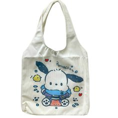 Traveling Light Has Never Been Cuter Than With Pochacco Helping Carry Only Your Essentials In This Handy Canvas Tote Bag. Great Gift Idea For The Pochacco Fan! Brand New, Never Used. Slight Storage Marks As Shown In Last Photo. Details: -L: 13” X H: 11.5” -Drop: 8.75” -Metal Snap Closure Cute White Shoulder Bag With Pockets, White Shoulder Bag With Pockets For Spring, Pochacco Stuff, Type Shi, Cute Bags, Canvas Tote Bag, Womens Tote Bags, Canvas Tote, Snap Closure