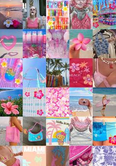 a collage of photos with pink and blue colors