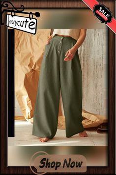 Army Green Cotton Linen Button High Waist Wide Leg Pants High Waist Wide Leg Pants, Green Cotton, Bottoms Pants, Cotton Linen, Army Green, Leg Pants, Wide Leg Pants, High Waist, Wide Leg