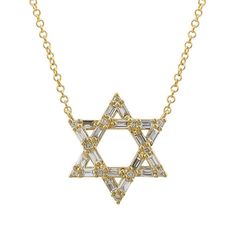 14K Gold Baguette Diamond Star of David Necklace Body Jewelry Men, Lightning Bolt Necklace, Star Of David Necklace, Diamond Evil Eye, Compass Pendant, White Gold Necklace, Blue Accessories, Baguette Diamonds, Popular Jewelry