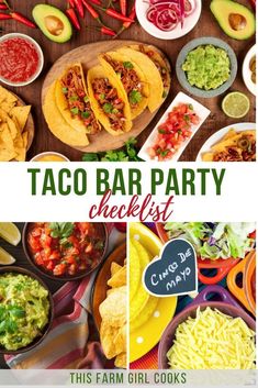 the taco bar party checklist is shown here