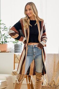 Great shopping ideas for new ON BLUE STRIPED fringe BOHEMIAN DUSTER CARDIGAN sweater WRAP Choco brw SM-XL, New Women's Tops Knit Fringe Outerwear For Fall, Knit Outerwear With Fringe For Fall, Fringe Knit Outerwear With Long Sleeves, Long Sleeve Knit Outerwear With Fringe, Spring Fringe Long Sleeve Cardigan, Knit Long Sleeve Outerwear With Fringe, Fall Fringe Knit Cardigan, Spring Long Sleeve Fringe Cardigan, Oversized Fringe Sweater For Fall