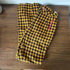 Fun Yellow Plaid Kick Flare Pants By Unif. Nwt Never Worn. Size 25 Kick Flare Pants, Kick Flares, Yellow Plaid, Plaid Pants, Pants Color, Flare Pants, Yellow Black, Black N Yellow, Boot Cut