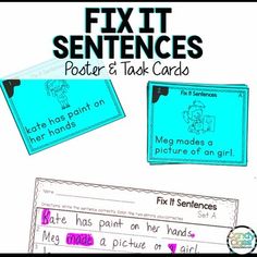 With these two sets of editing task cards, students will read a sentence that is on a first grade reading level with phonics-based words, sight words, and picture clues and fix it. They will then edit two errors in the sentence. This activity includes fixing capitalization errors, subject-verb agreement errors, ending punctuation errors, spelling errors with long vowels and digraphs, article errors, and comma errors.Includes the Following in Printable Format:Note: These come in both color and co 1st Grade Ela, Sentence Editing, Art Classroom Management, Sentence Activities, Picture Clues, Subject Verb Agreement, Silly Questions, Long Vowels, Subject And Verb