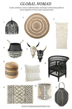 an image of various items that include baskets, rugs and other things to decorate with them