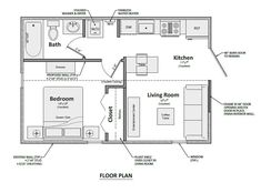 the floor plan for a two bedroom cabin