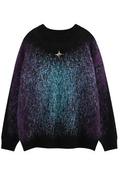 Metal Star Dark Gradient Sweater Unisex Alternative Fashion Space Sweater, Gradient Sweater, Mohair Knitting, Dark Gradient, Galaxy Outfit, Cozy Oversized Sweaters, Aesthetic Sweaters, Top Streetwear Brands, Metal Star