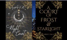 two books with gold and black covers, one has a crescent on the front cover