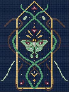 a cross stitch pattern with a moth on it