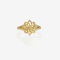 The Lotus Ring combines beauty and exquisite craftsmanship while adding a touch of grace to your daily wear. Designed to be able to stand out with a modern take on a tranquil flower. Available in yellow gold finish. Elegant Gold Flower Ring, Elegant Flower Shaped Promise Ring, Gold Diamond Flower Ring For Promise, Gold Diamond Flower Promise Ring, Elegant Gold Plated Flower Ring For Wedding, Elegant Gold-plated Flower Ring, Delicate Gold Flower Stackable Rings, Delicate Gold Flower Ring For Formal Occasions, Gold Elegant Flower Ring For Promise