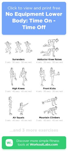 Free workout: No Equipment Lower Body: Time On - Time Off  – 43-min abs, legs exercise routine. Try it now or download as a printable PDF! Browse more training plans and create your own exercise programs with #WorkoutLabsFit · #AbsWorkout #LegsWorkout Home Exercise Program, Workout Inspo, Air Squats, Exercise Plan, Home Exercise Routines, At Home Workout Plan, Toning Workouts