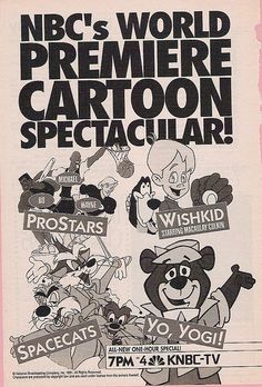 an advertisement for the cartoon network's world premiere, featuring cartoons from various eras