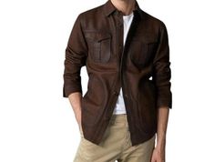 Suede Leather Jacket / Brown Suede Shirt Jacket / Motorcycle Jacket Men/ Gift For Him/ Product Details: External: Suede Leather Front Button Closure Pockets: Inside And Front Color: Brown Premium Stitching 1. Softness: Suede jackets are made from the underside of animal hide and are brushed to create a soft and velvety texture.  2. Durability: Suede is known for its durability and resistance to wear and tear. Unlike some materials that may show signs of wear after a short time, a well-made suede Masculine Long Sleeve Leather Jacket For Work, Long Sleeve Leather Jacket For Work, Rugged Leather Jacket For Workwear, Rugged Leather Jacket With Long Sleeves For Work, Rugged Leather Jacket With Button Closure, Leather Jacket With Flap Pockets, Business Leather Jacket With Pockets, Masculine Leather Outerwear With Pockets, Brown Leather Jacket With Lapel Collar And Welt Pockets