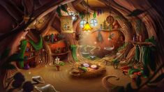 an image of a christmas scene in a fantasy setting with elves and animals around the room