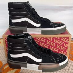 New In The Box Authentic Vans Wmns Sk8-Hi Rearrange Utility Block Black Vn000crmblk Sneakers Vans Black Sneakers With Translucent Outsole, Vans Black High-top Sneakers With Branded Insole, Authentic Vans, Vans Black And White, Shoes Vans, Vans Black, Sk8 Hi, Womens Vans, Vans Shoes