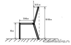 a drawing of a chair with measurements for the seat and back side, on a white background