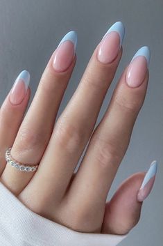 Creative Backyard, Nail Aesthetic, Baby Blue Nails, Her Nails, Almond Nails Designs, Almond Acrylic Nails, Blue Nail, Summer Chic