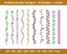 embroidery border designs with flowers and vines