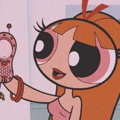 a cartoon character holding a remote control in her hand