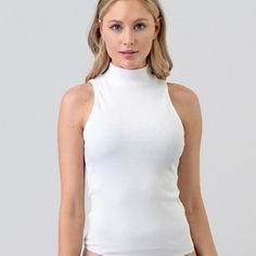 Mock Neck Rib Bikini Bodysuit - Featuring Knit, Fitted, Bodysuit, And Casual Style Category: Bodysuits Color: Soft White Fabric: 60% Cotton, 5% Spandex, 35% Rayon Smoke Free Home Never Worn One-piece Stretch Tops For Swimming, High Stretch High Neck Swimwear For Summer, Solid High Neck Bodysuit For Summer, Solid High-neck Bodysuit For Summer, Solid High Neck Summer Bodysuit, White Fitted Sleeveless Bodysuit, Solid Color High Neck Summer Bodysuit, White Fitted High Neck Tank Top, White Fitted Tank Top With Lined Body