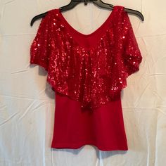 Womens Sequin Overlay Cold Shoulder Red Top Red Sequin Tops For Spring, Casual Red Sequined Tops, Red Short Sleeve Tops For Evening, Red Top, Sequin Top, Cold Shoulder, Sequin, Top Blouse, Blouses