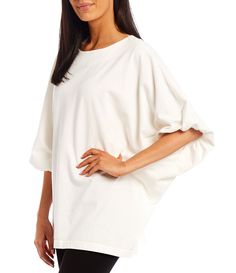 Bryn Walker Wilder Elbow Dolman Banded Short Sleeve Crew Neck Tunic | Dillard's Oversized Short Sleeve Top, Modern Oversized T-shirt, Free-spirited Cotton Crew Neck Top, Short Sleeve Moisture-wicking Comfortable Tops, Urban Crew Neck T-shirt With Moisture-wicking, Urban Crew Neck Moisture-wicking Tops, White Relaxed Fit Top With 3/4 Sleeves, Bryn Walker, Linen Tunic Dress