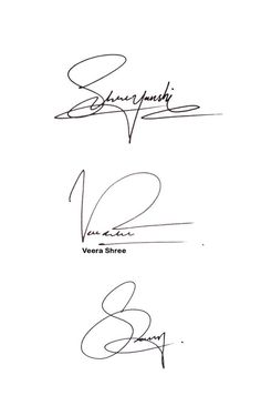 three signed autographs are shown in black ink on a white background, including the name and