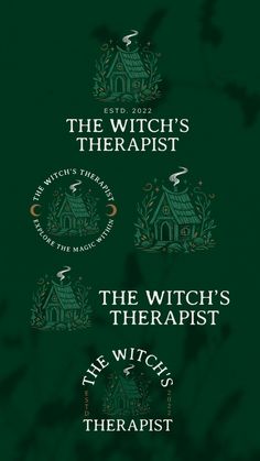 the witch's logo is shown in green and white, with words below it